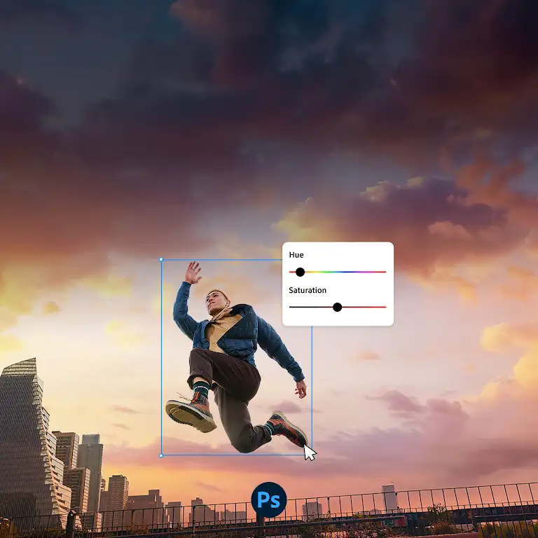 Animation illustrating the use of Photoshop features, available on Chromebook Plus due to their strong computing power.