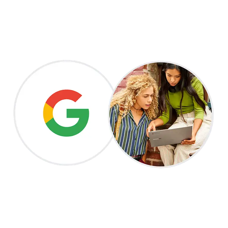 Two persons looking at the chromebook